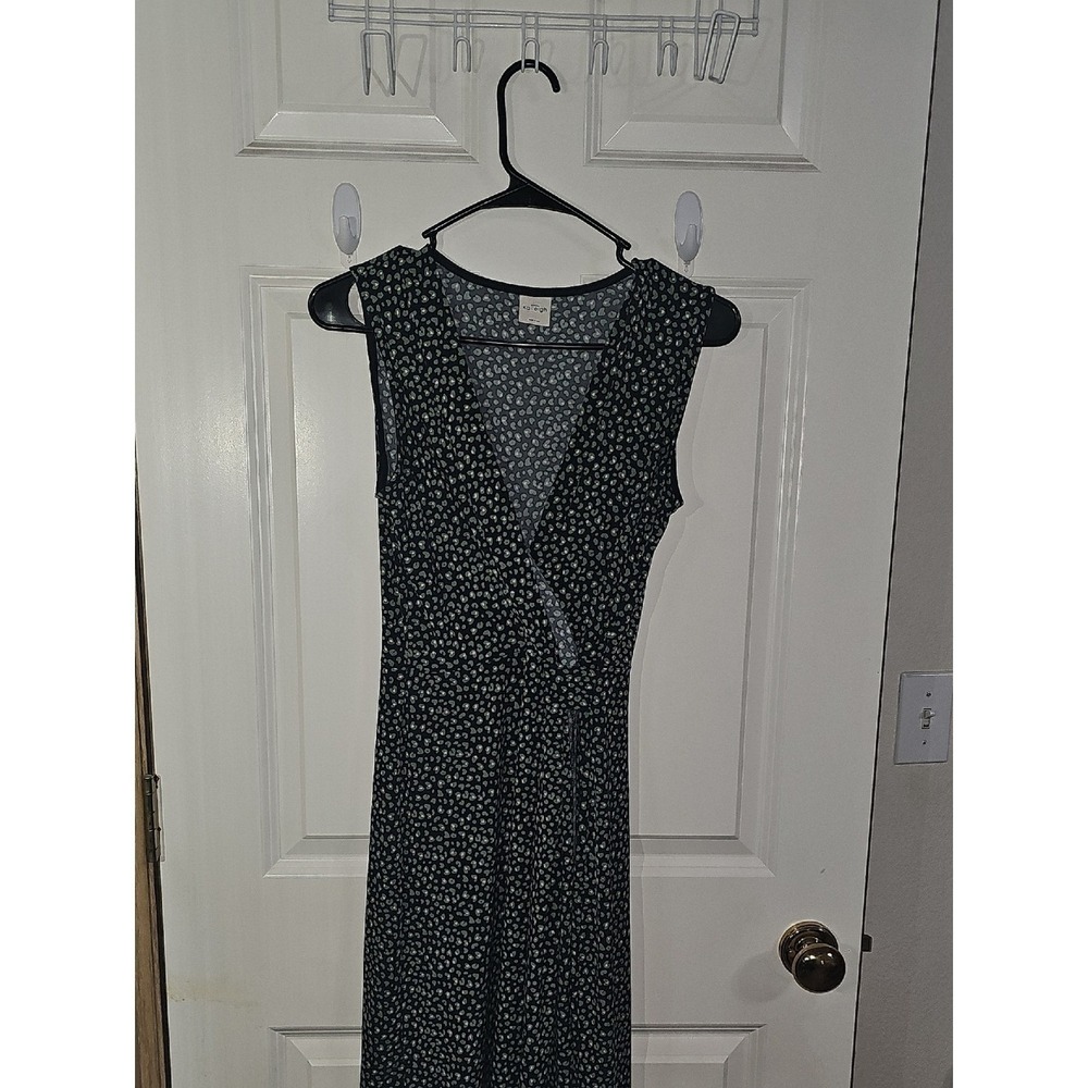 Kaileigh Black Sleeveless Floral Wrap Midi Dress SZ M